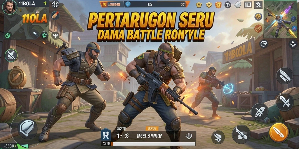 Gameplay seru dalam 11BOLA dengan aksi Battle Royale yang mendebarkan.
