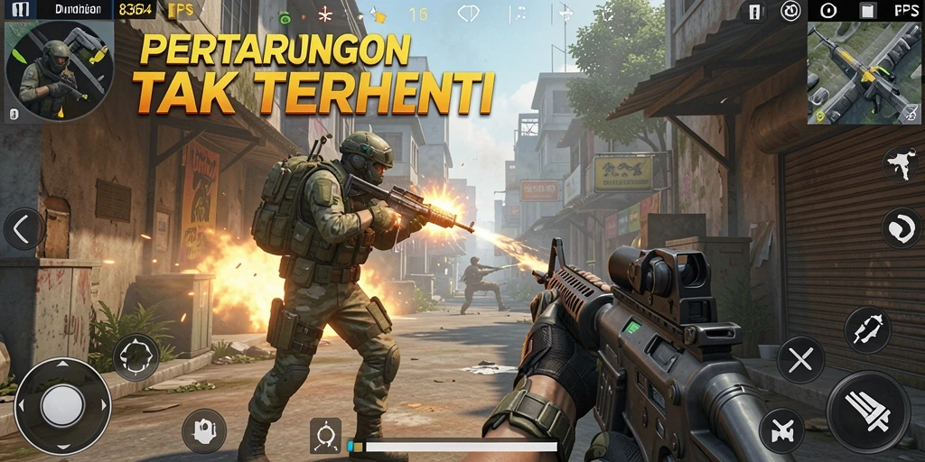 Gameplay intens di battlefield FPS yang seru dan mendebarkan.