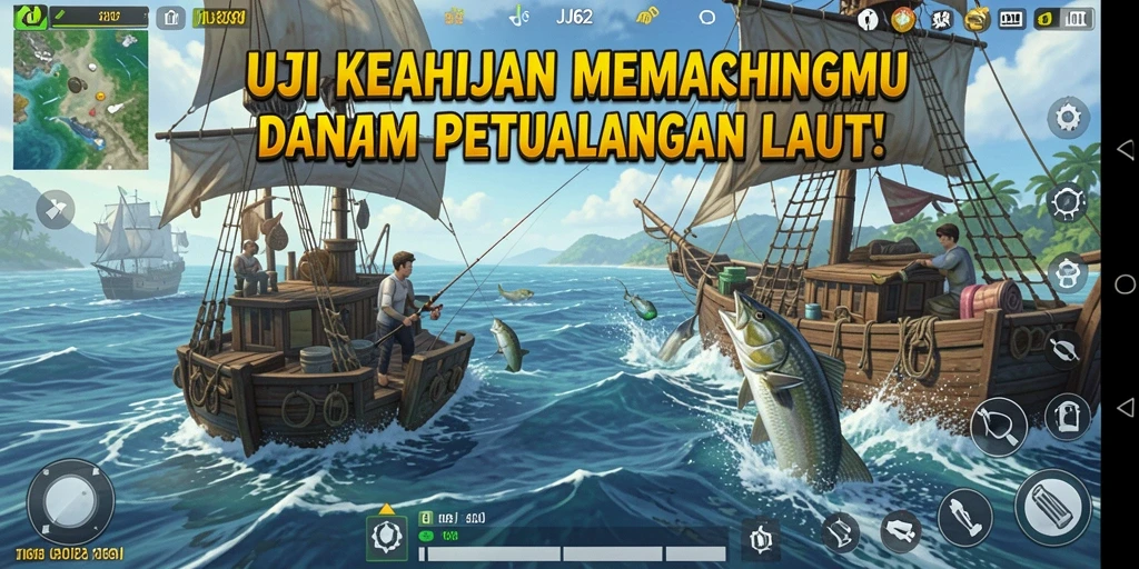Tampilan gameplay JJ62 yang penuh aksi dan seru saat memancing.