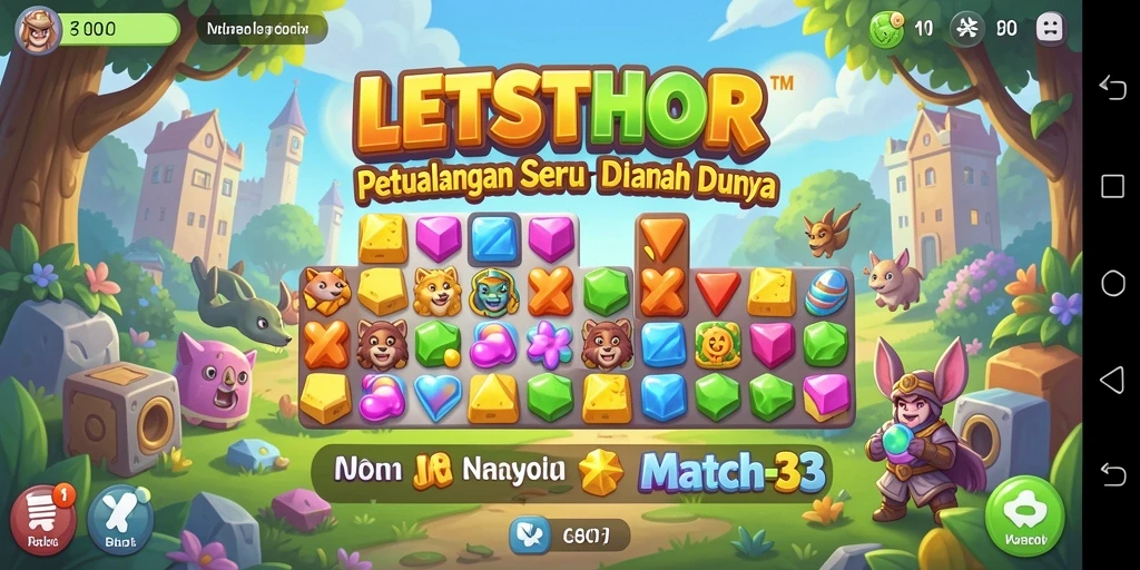 Tampilan gameplay seru di LETSTHOR dengan kombinasi match-3.
