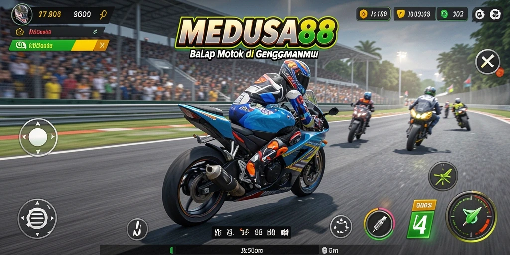 Tampilan gameplay balap motor yang seru dan mendebarkan di MEDUSA88.