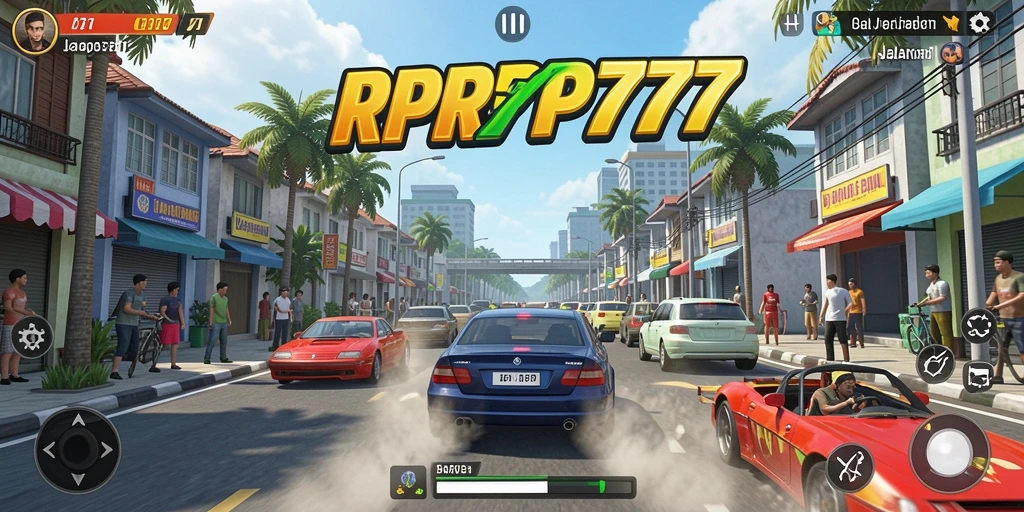 Screenshot menampilkan aksi balapan cepat dalam RPRP777 yang mendebarkan.