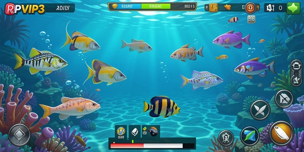 Tampilan gameplay RPVIP3 yang seru dan mendebarkan saat menangkap ikan.