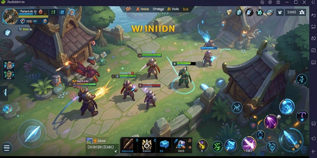 Screenshot gameplay WINIDN menampilkan pertempuran strategis dan pembangunan kerajaan.
